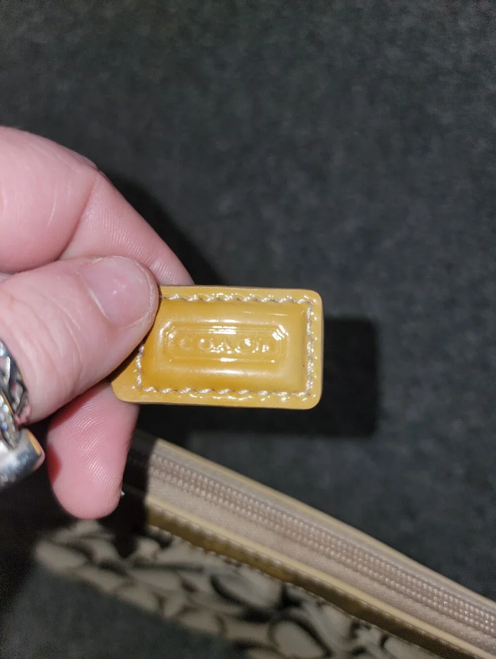 Coach Signature Canvas Wristlet in Beige with Yellow Trim